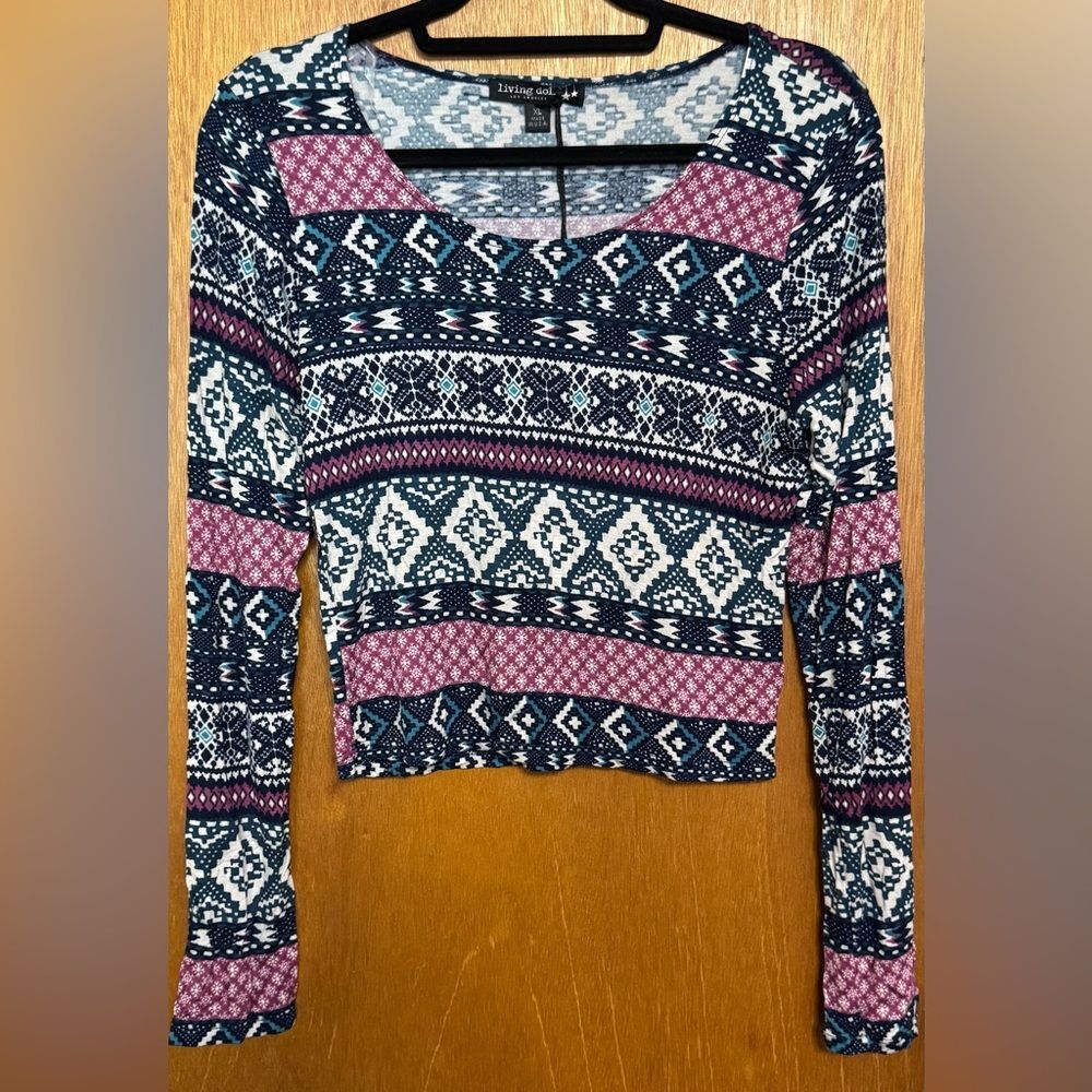 NWT Living Doll Black With Fun design Fitted Crop Blouse